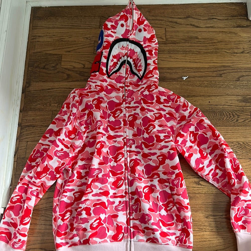 Bape shark zip up hoodie pink